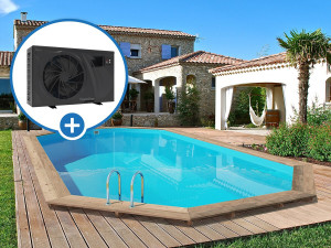 Palma 130" wooden pool - 7.57 x 4.07 x 1.31 m + "PowerLine by Hayward" 6 kw/h inverter pool heat pump - Black