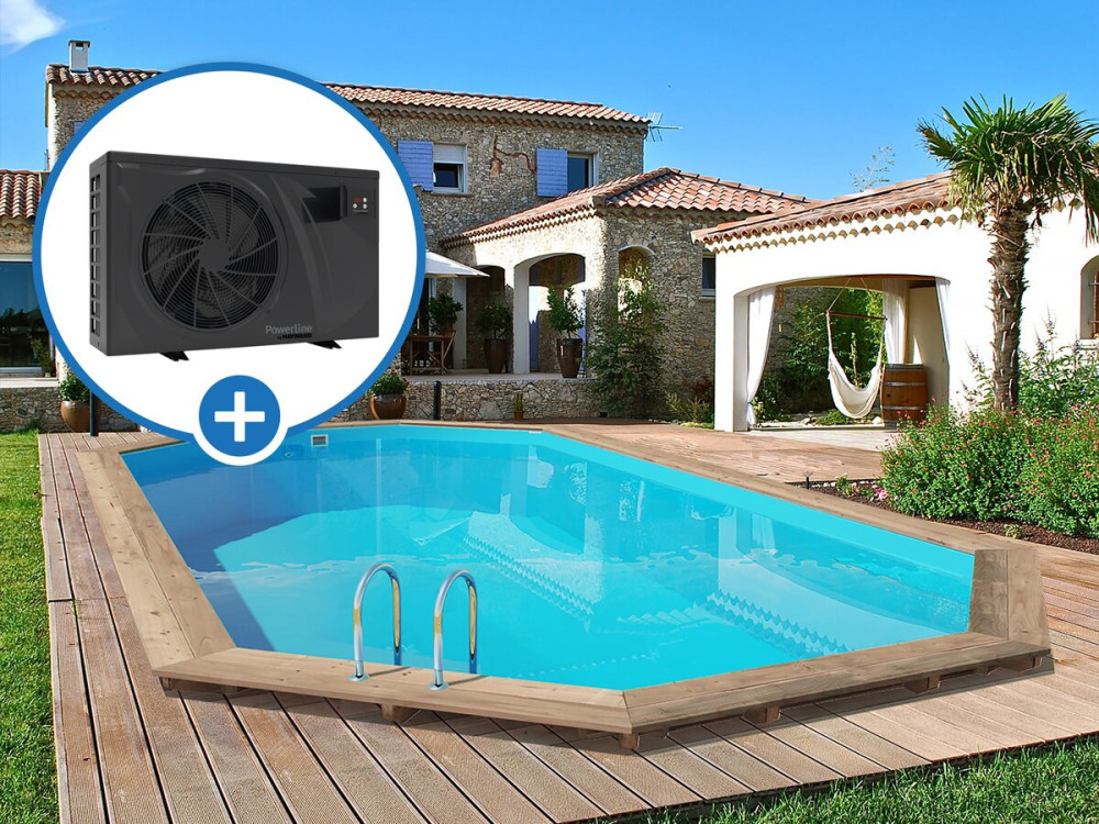 Palma 130" wooden pool - 7.57 x 4.07 x 1.31 m + "PowerLine by Hayward" 6 kw/h inverter pool heat pump - Black