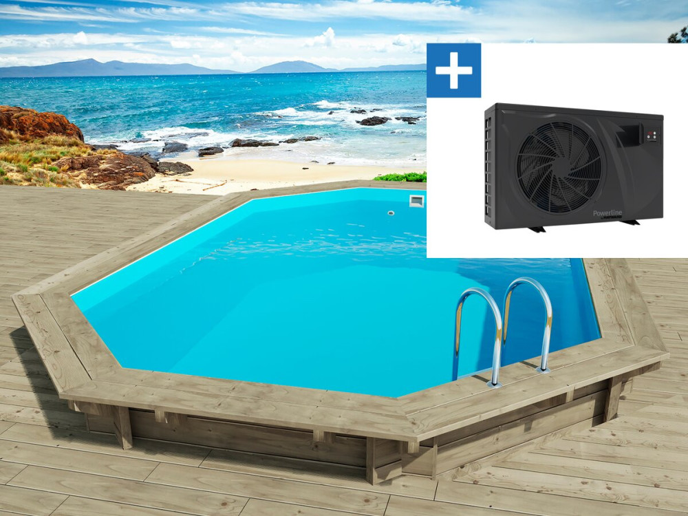 Wooden pool "Florida 130" - 6.57 x 4.57 x 1.31 m + 6 kw/h inverter heat pump "PowerLine by Hayward" - Black
