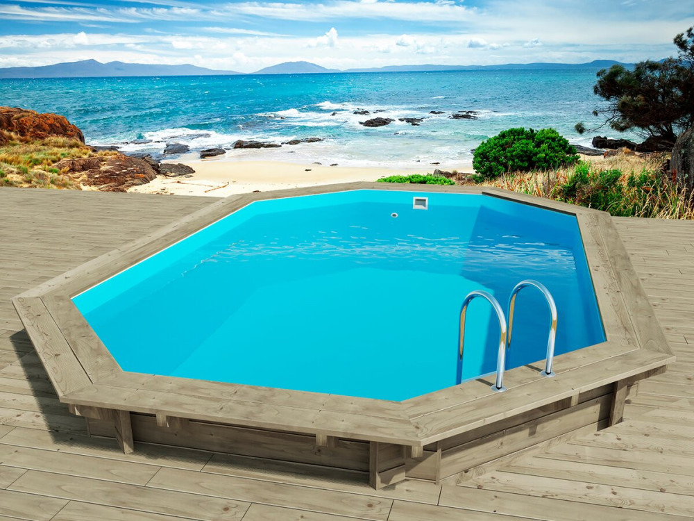 Wooden pool "Florida 130" - 6.57 x 4.57 x 1.31 m + 6 kw/h inverter heat pump "PowerLine by Hayward" - Black