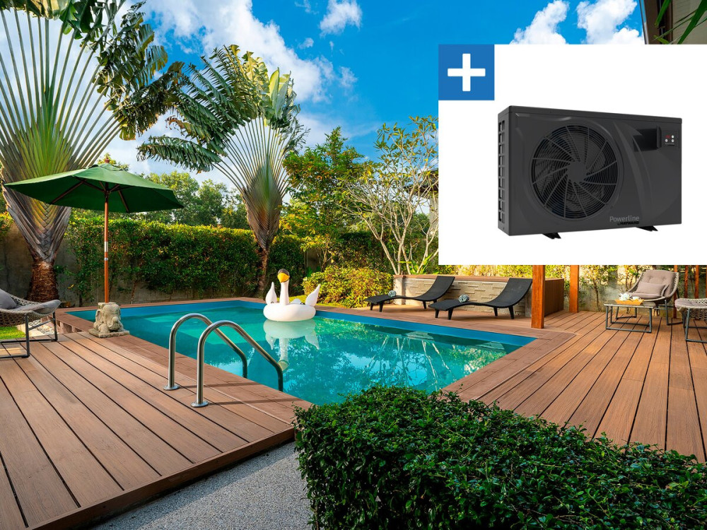 Panama" rectangular wooden pool - 6.20 x 4.10 x 1.45 m + "PowerLine by Hayward" 6 kw/h inverter heat pump - Black