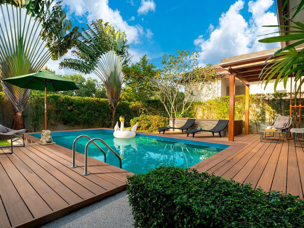 Panama" rectangular wooden pool - 6.20 x 4.10 x 1.45 m + "PowerLine by Hayward" 6 kw/h inverter heat pump - Black