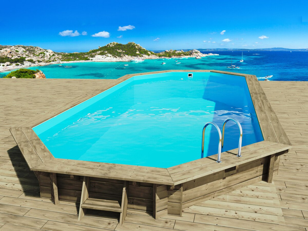 Wooden pool "Sevilla 130" - 8.57 x 4.57 x 1.31 m + 6 kw/h inverter heat pump "PowerLine by Hayward" - Black