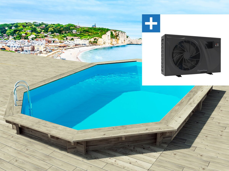 Wooden pool "Brazilia 130" 5.86 x 3.86 x 1.31 m + "PowerLine by Hayward" 6 kw/h inverter heat pump - Black