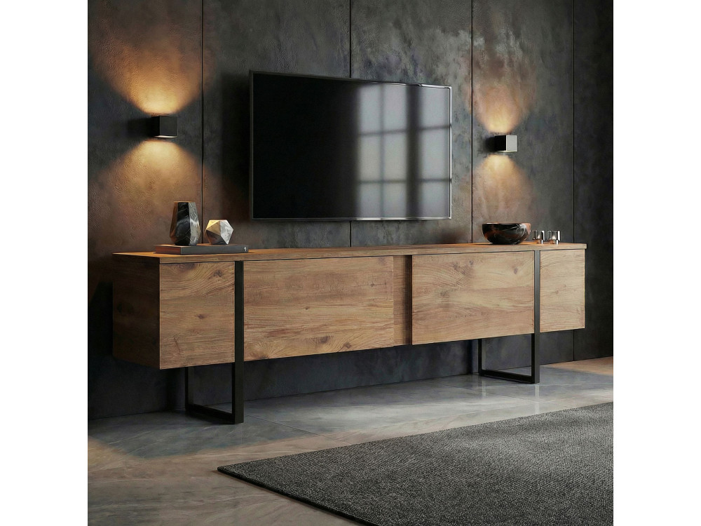 Onera" wooden TV stand - 180 x 30 x 50 cm - Atlantic Pine / Black