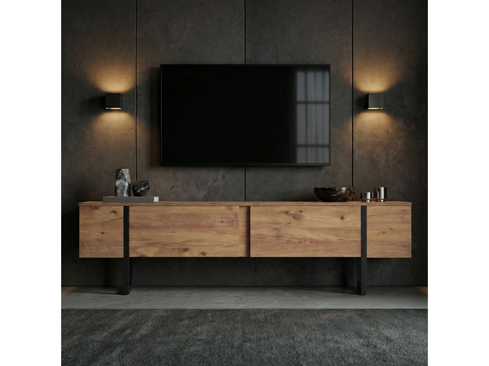 Onera" wooden TV stand - 180 x 30 x 50 cm - Atlantic Pine / Black