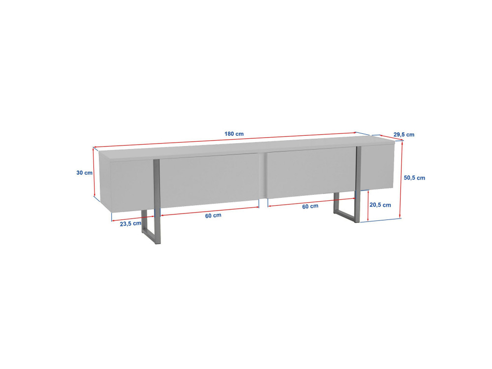 Onera" wooden TV stand - 180 x 30 x 50 cm - Walnut / Black