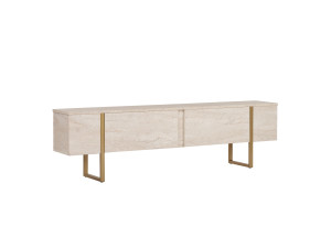 Onera" wooden TV stand - 180 x 30 x 50 cm - Travertine / Gold