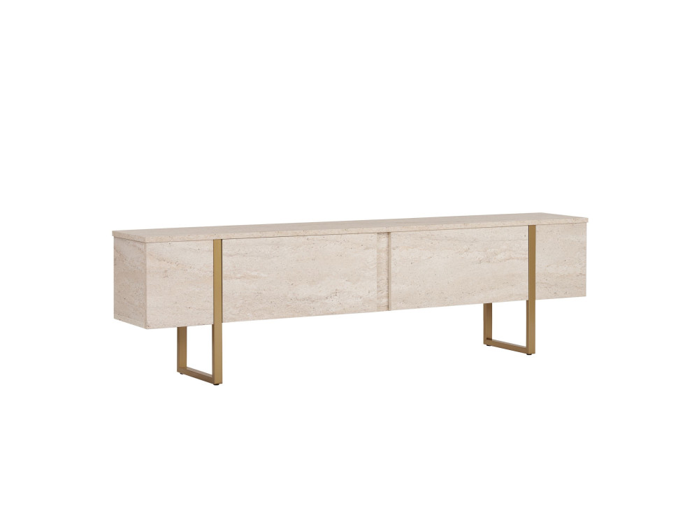 Onera" wooden TV stand - 180 x 30 x 50 cm - Travertine / Gold