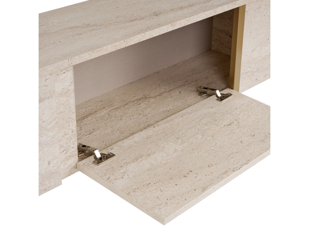 Onera" wooden TV stand - 180 x 30 x 50 cm - Travertine / Gold