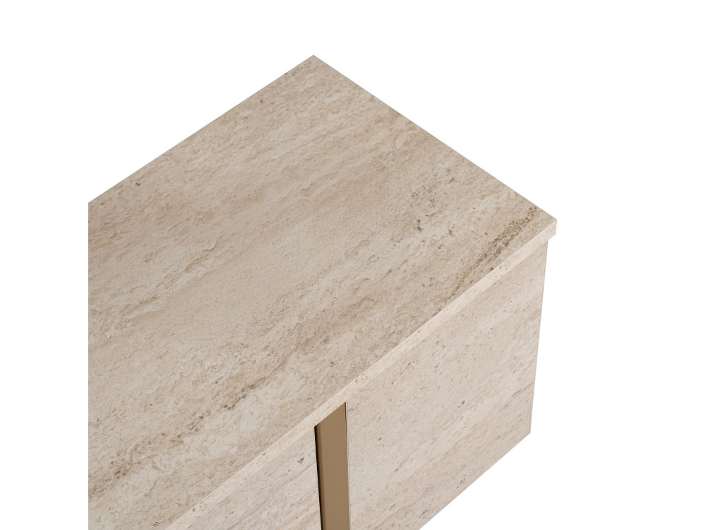 Onera" wooden TV stand - 180 x 30 x 50 cm - Travertine / Gold