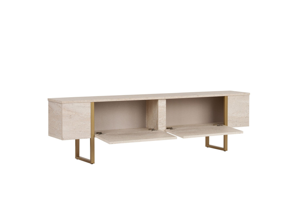 Onera" wooden TV stand - 180 x 30 x 50 cm - Travertine / Gold