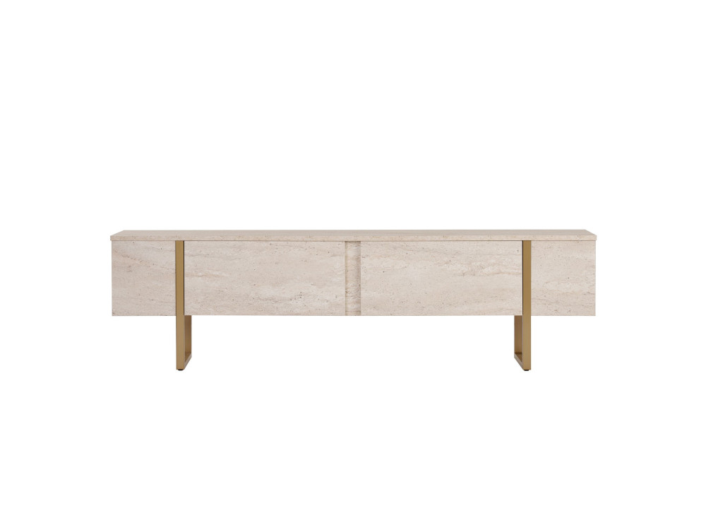 Onera" wooden TV stand - 180 x 30 x 50 cm - Travertine / Gold