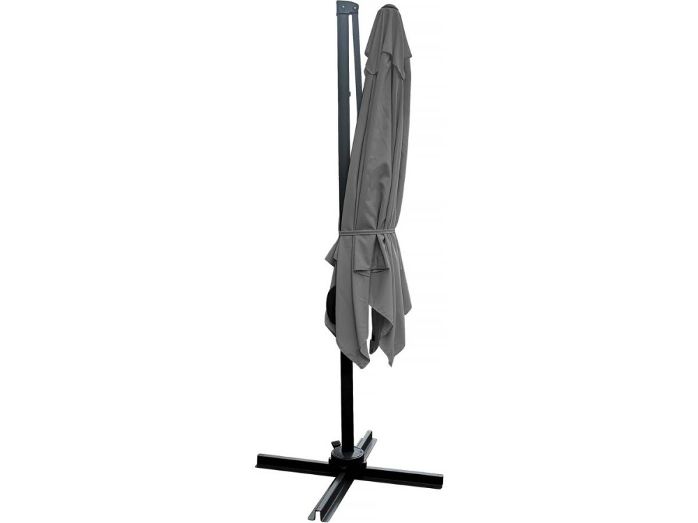 Hanging garden parasol with portable base "Soleil" - Square shape -  2.5 x 2.5 m - Grey + Protection cover