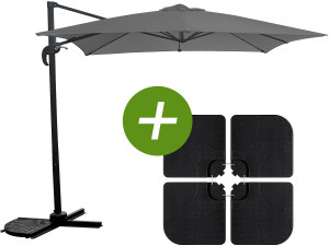 Hanging garden parasol with portable base "Soleil" - Square shape -  2.5 x 2.5 m - Grey + Base stand