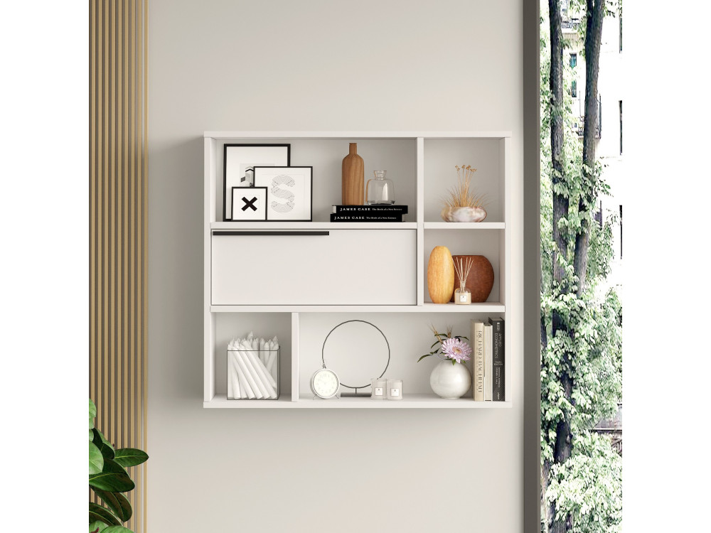 Calvin" wooden wall shelf - 90 x 22 x 81 cm - White