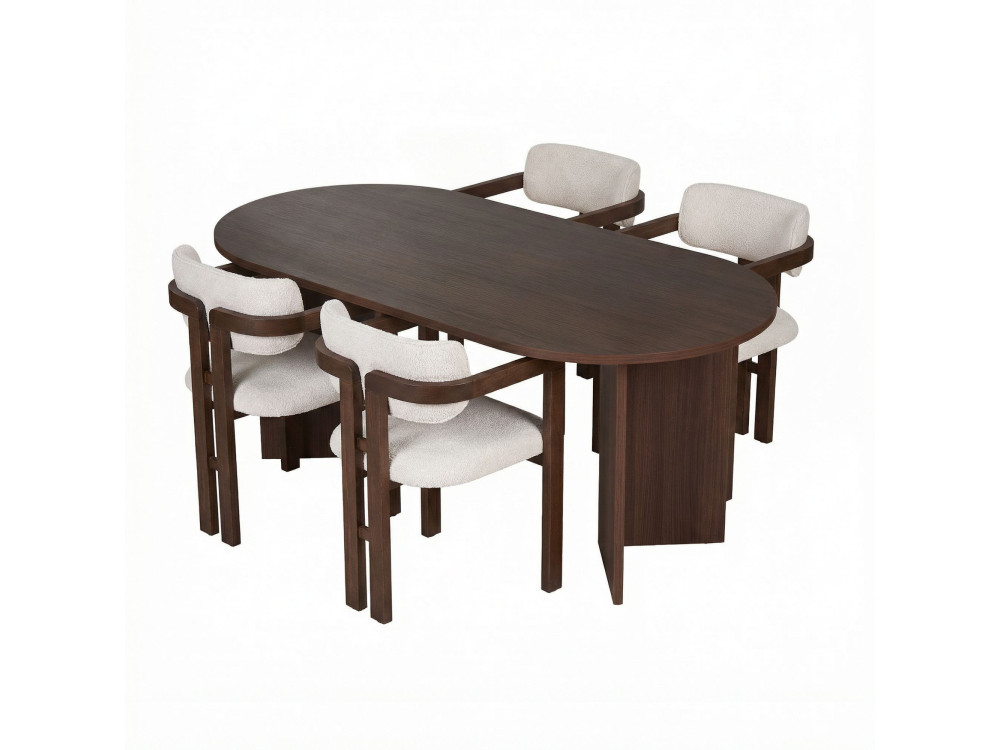 Meridia 4" Wooden Table and Chair Set (5 Pieces) - 180 x 90 x 75 cm - White