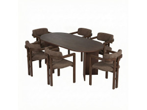 Meridia 6" Wooden Table and Chair Set (7 Pieces) - 180 x 90 x 75 cm - Brown