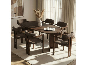 Meridia 6" Wooden Table and Chair Set (7 Pieces) - 180 x 90 x 75 cm - Brown 2