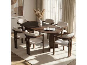 Meridia 6" Wooden Table and Chair Set (7 Pieces) - 180 x 90 x 75 cm - White 2