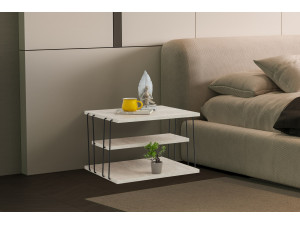 Lifon" wooden side table - 50 x 40 x 33 cm - Travertine 2