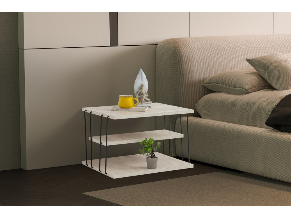 Lifon" wooden side table - 50 x 40 x 33 cm - Travertine