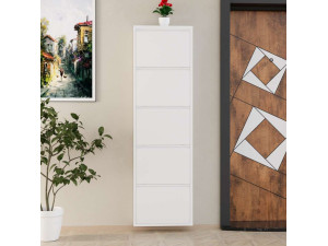 Ayse" metal shoe cabinet - 50 x 15 x 169 cm - White 2