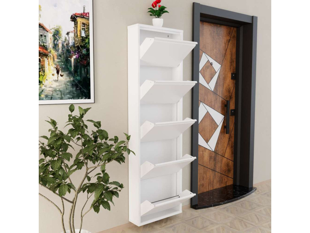 Ayse" metal shoe cabinet - 50 x 15 x 169 cm - White