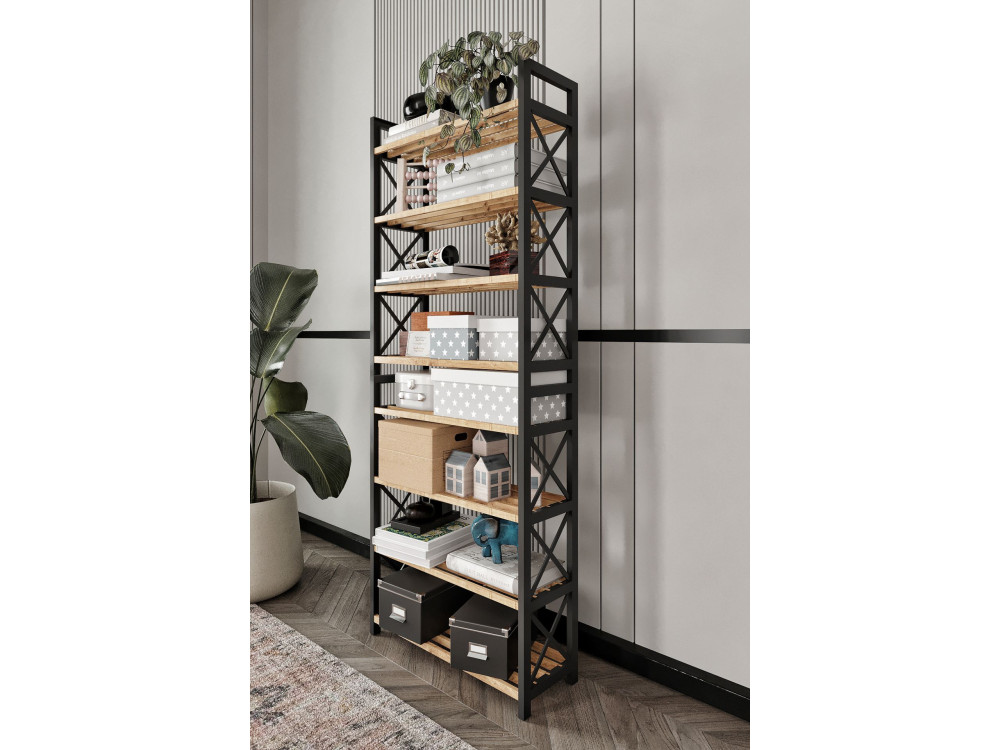 Plastic" wooden bookcase - 46 x 18 x 128 cm - Black
