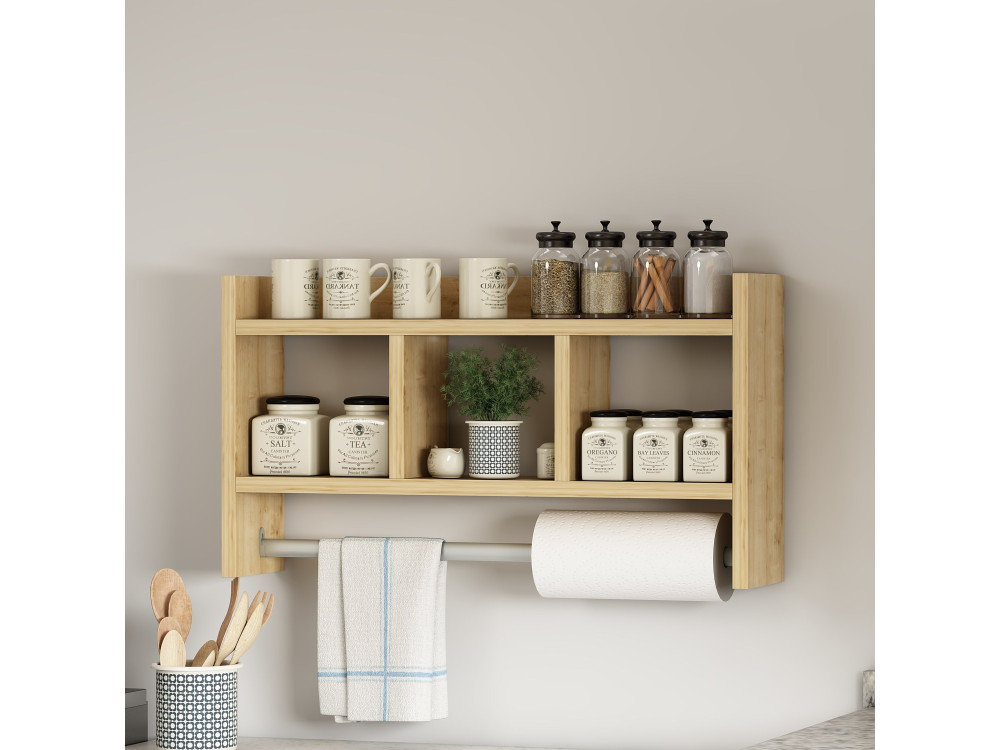 Asya" wooden wall shelf - 63 x 14 x 35 cm - Beige