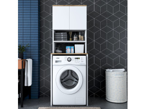 Kado" wooden washing machine cabinet - 65 x 60 x 183 cm - White 2