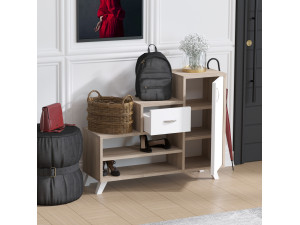 Retro" wooden shoe cabinet - 90 x 33 x 77 cm - Beige 2
