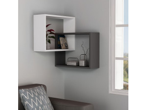 Set of 2 "Ring" wooden corner wall shelves - 68 x 60 x 68 cm - Charcoal grey 2