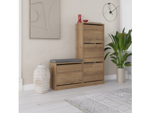 Shoe cabinet with wooden seat "Dude" - 105 x 26 x 118 cm - Brown 2