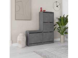 Shoe cabinet with wooden seat "Dude" - 105 x 26 x 118 cm - Grey 2