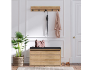 Boby" wooden shoe cabinet with bench - 80 x 35 x 42 cm - Beige 2