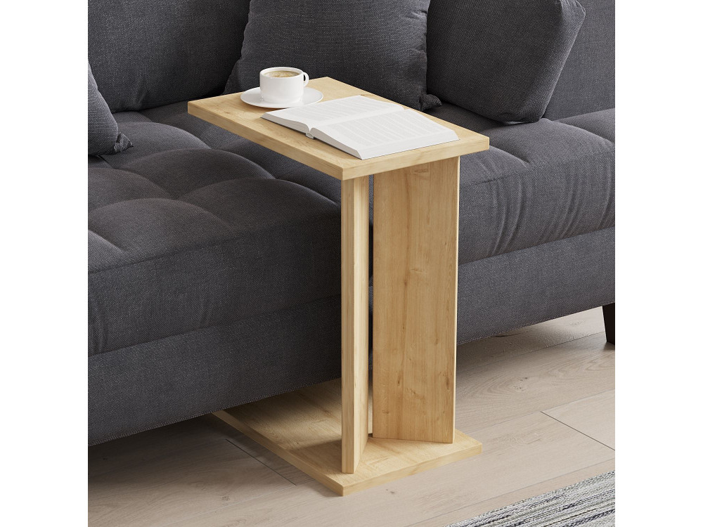 Lun" wooden side table - 25 x 50 x 48 cm - Beige