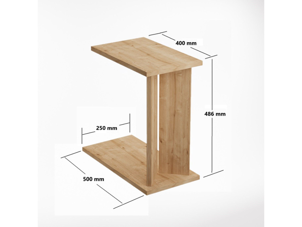 Lun" wooden side table - 25 x 50 x 48 cm - Beige