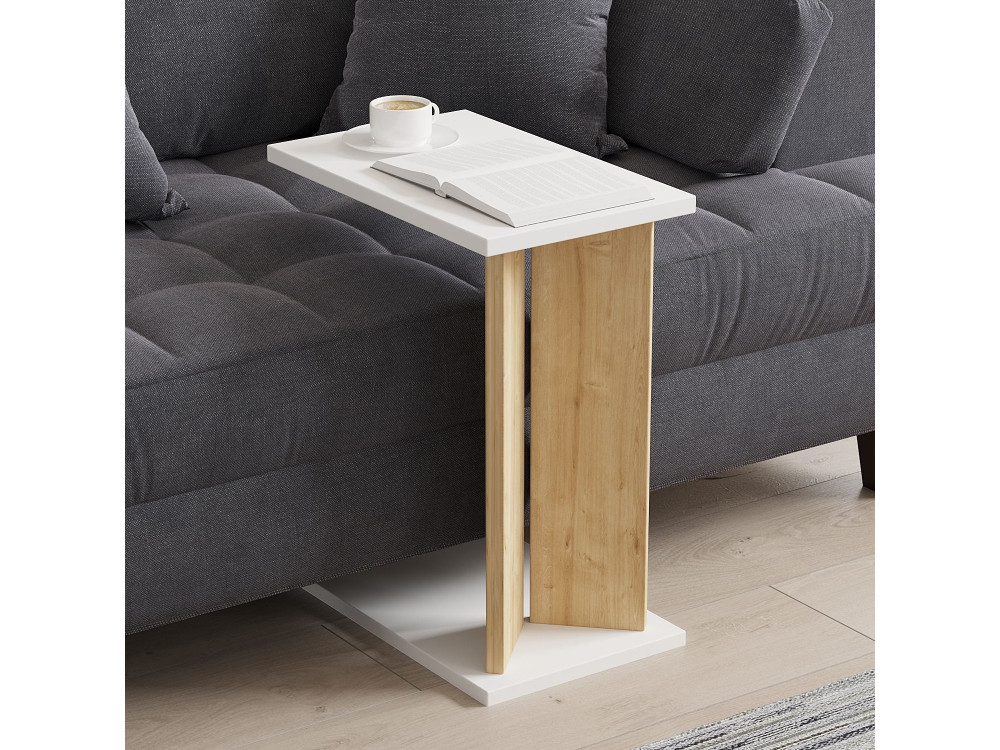 Lun" wooden side table - 25 x 50 x 48 cm - Beige