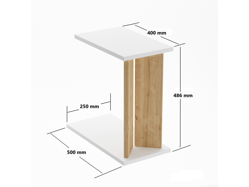 Lun" wooden side table - 25 x 50 x 48 cm - Beige