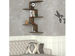 Caniko" wall-mounted wooden corner shelf - 51 x 29 x 109 cm - Brown 2