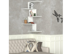 Caniko" wall-mounted wooden corner shelf - 51 x 29 x 109 cm - White 2