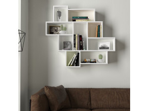 Parola" wooden wall shelf - 115 x 15 x 103 cm - White 2