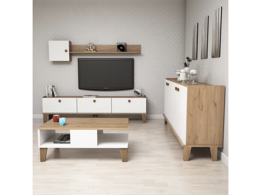 Sumer" wooden lounge furniture set - 180 x 41 x 77 cm - White