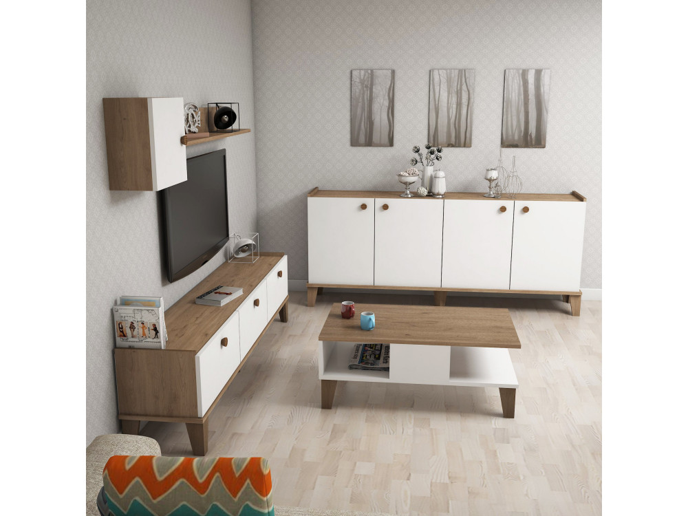 Sumer" wooden lounge furniture set - 180 x 41 x 77 cm - White