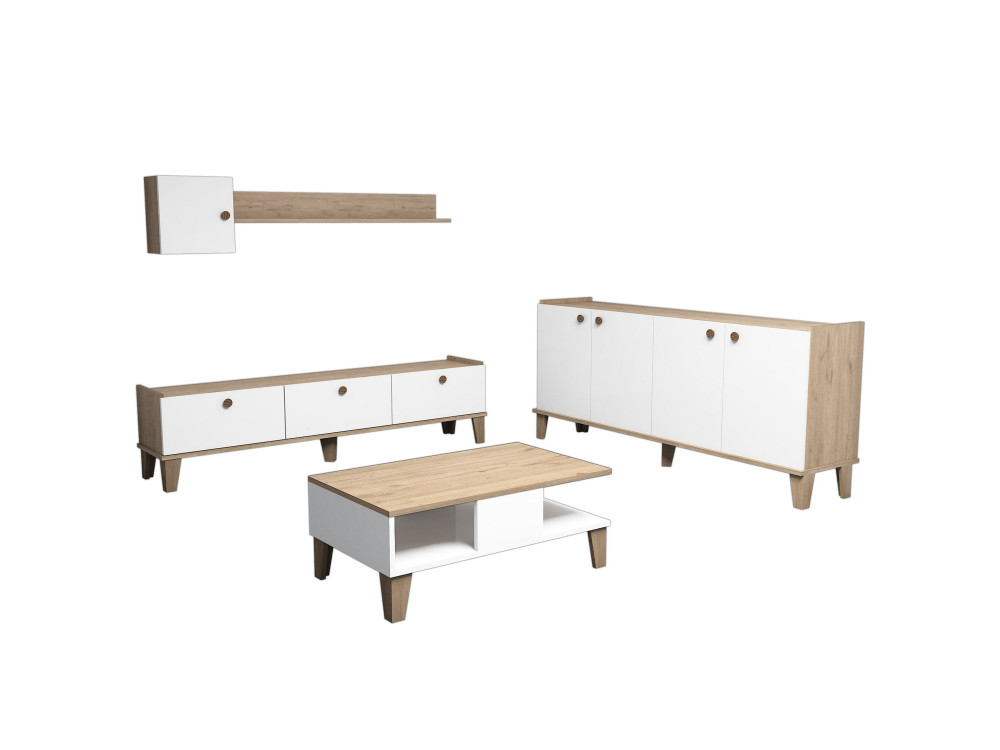 Sumer" wooden lounge furniture set - 180 x 41 x 77 cm - White