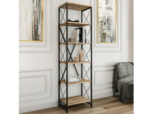 Suadiye" wooden bookcase - 50 x 30 x 180 cm - Brown 2