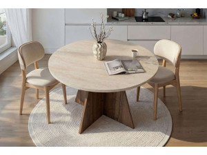 Virella" wooden dining table - 120 x 120 x 75 cm - Travertine 2