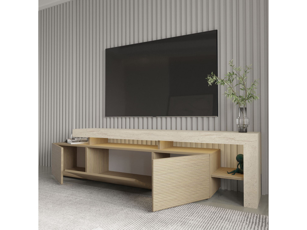 Beliz" wooden TV stand - 192 x 37 x 53 cm - Beige