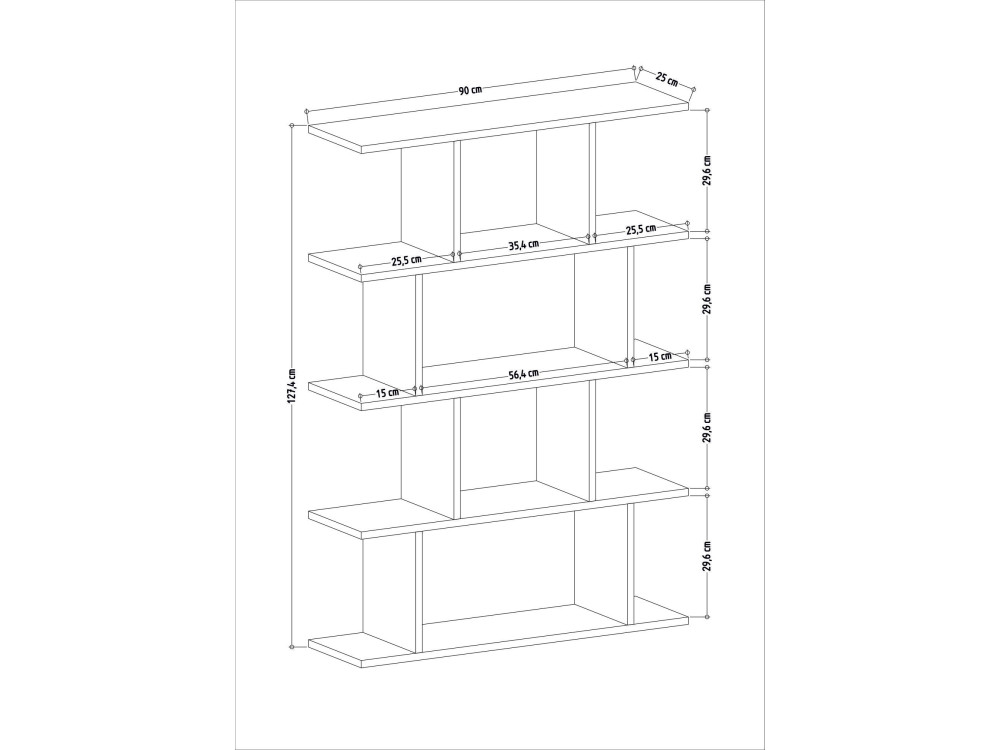 Harmon" wooden bookcase - 90 x 25 x 127 cm - White
